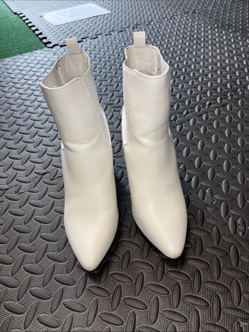 White Women's Chelsea Block Heel Ankle Boots